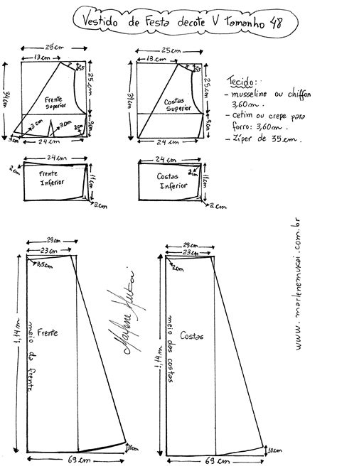 Vestido De Festa Decote V E Pala Na Cintura DIY Molde Corte E