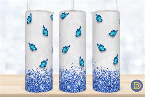 Blue Butterflies Glitter Tumbler Wrap Graphic By Drizzle Designs