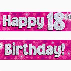 Happy 18th Birthday Banners Printable Pink Silver Holographic Happy ...