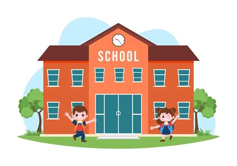 Premium Vector | Primary School with Building Structure and Eksterior in Template Hand Drawn ...