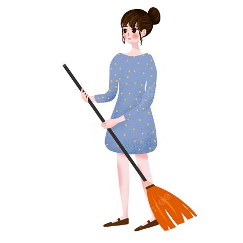 Sweep The Floor PNG Picture Hand Drawn Illustration Of The Girl