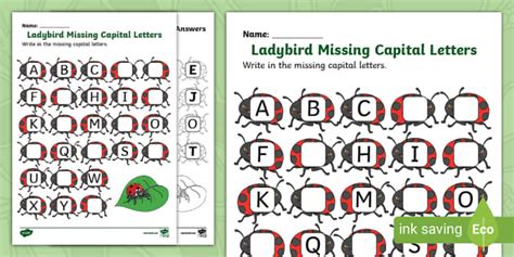 FREE Ladybird Missing Capital Letters Worksheet Twinkl