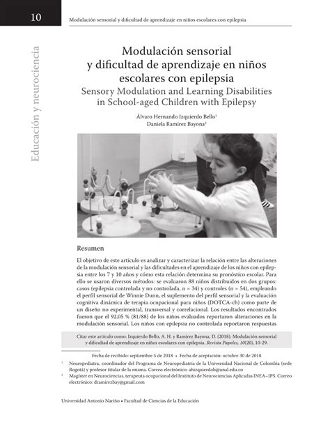 PDF Modulación sensorial y dificultad de aprendizaje en niños