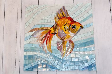 Glass Mosaic Art Goldfish Etsy