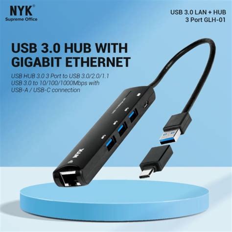 Nyk อะแดปเตอร์ฮับ Usb 3 0 3port Lan Rj45 Gigabyte พร้อม Otg Type C Glh Shopee Thailand