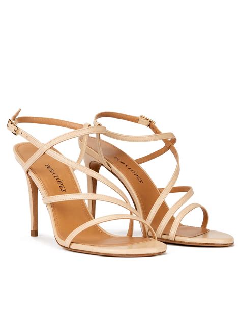 Sandalias De Tac N Alto Con Dise O De Tiras En Piel Beige Pura Lopez