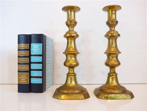 2 Vintage Thick And Tall Brass Candlesticks Pair Of Large Brass Candle Holders Wider And