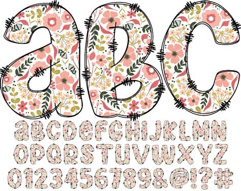 Spring Floral Alphabet Png Doodle Alpha Png Doodle Flowers Etsy