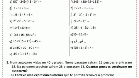 Expressão Numerica 5 Ano Adição E Subtração