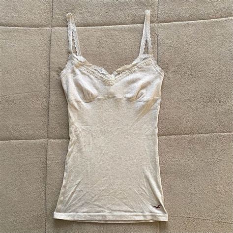 2000s Dainty Off White Hollister Cami Depop White Lace Tank Top