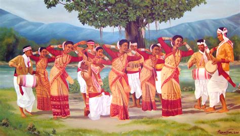 Bihu Cultural Dance Assam India Cultural Dance Dance Paintings Oil Pastel Art Face