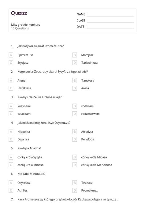 Ponad Mity Arkuszy Roboczych Dla Klasa W Quizizz Darmowe I Do Druku