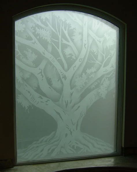 Oak Tree Glass Window Etched Glass Rustic Design Frosted Glass Design Frosted Glass Window