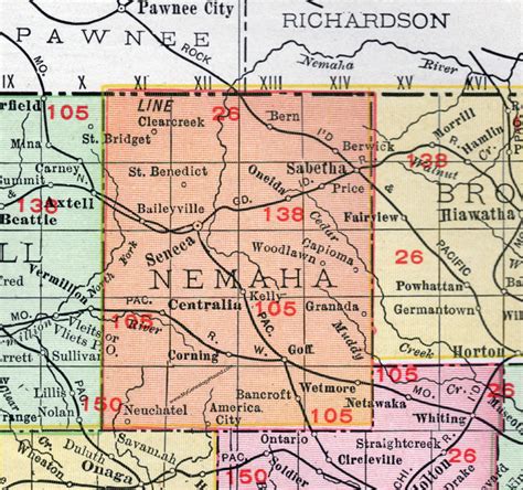 Nemaha County, Kansas, 1911, Map, Seneca, Sabetha, Centralia