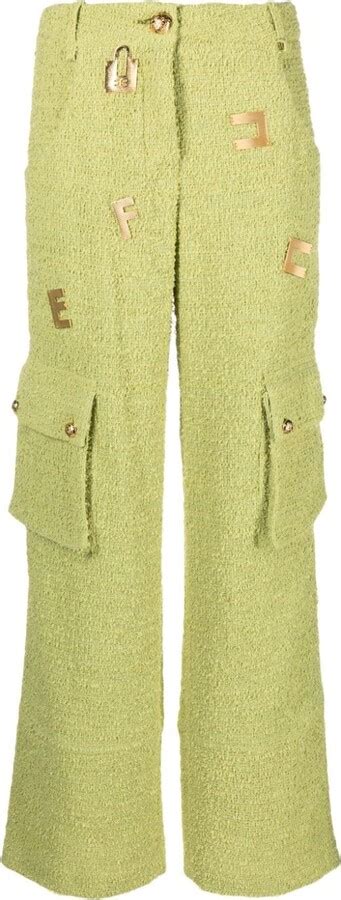 Elisabetta Franchi Logo Embellished Tweed Cargo Trousers Shopstyle