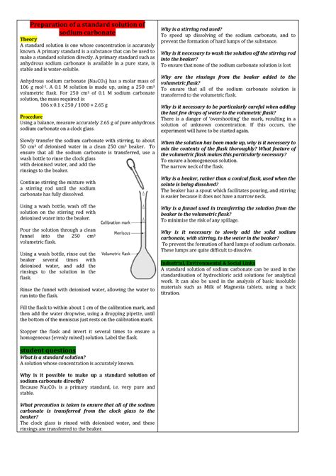 Experiment Four Practicals Preparation Of A Standard Solution Of