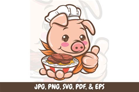 Cute Chef Pig Presenting Cantonese Pork Graphic By Guloabang Creative