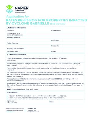 Fillable Online Cyclone Gabrielle Application For Rates Relief