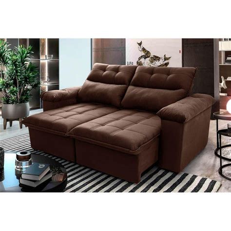 Sofa Retratilreclinavel Verona 230m Suede Velut Marrom C Molas No