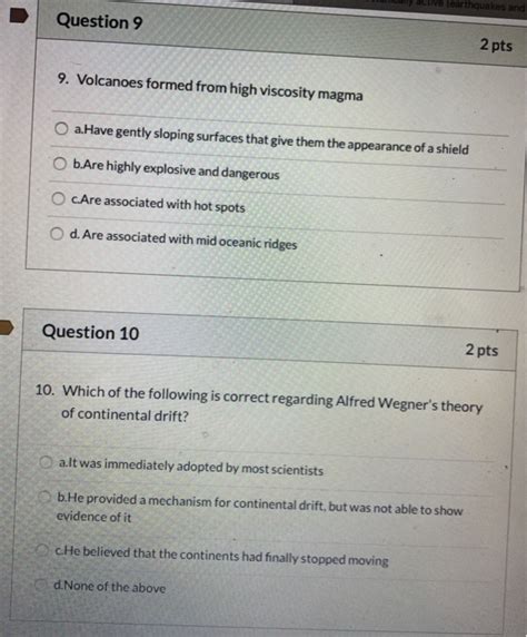 Solved Question 9 2 Pts 9 Volcanoes Formed From High Chegg