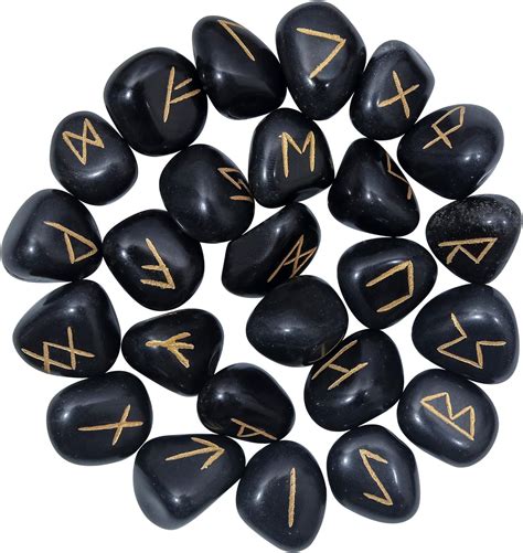 Crocon Juego De Piedras De Runa De Obsidiana Negra Grabadas Con Runas