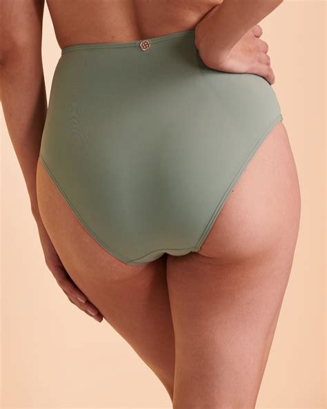 Turquoise Couture Solid High Waist Knotted Bikini Bottom Sage