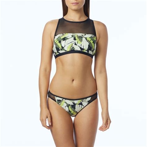 Vince Camuto Mesh Inset High Neck Bikini Top Rainforest