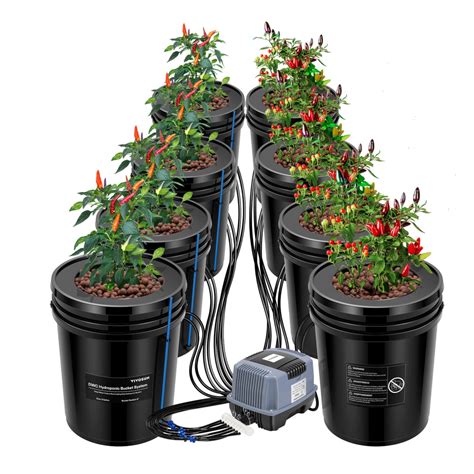 5 Gallon DWC Hydroponic System Kit (8 Bucket, Black)