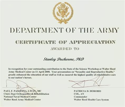 Military Certificate Of Appreciation Template