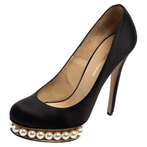 Nicholas Kirkwood Black Satin Casati Faux Pearl Platform Pumps Size