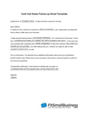 Fillable Online Cold Call Sales Follow-up Email Template - Fit Small ...