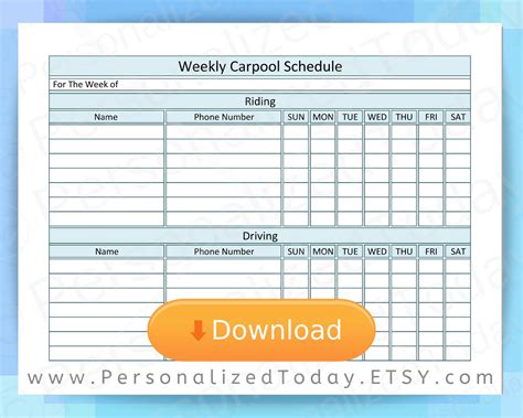 Carpool Schedule Template