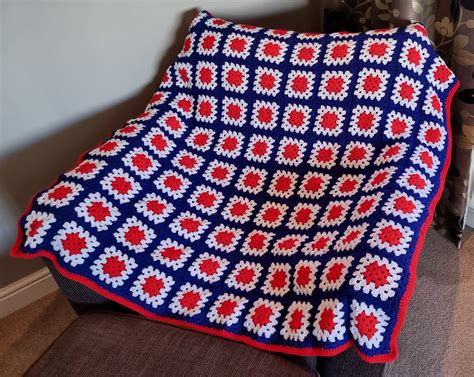 Red White And Blue Crocheted Granny Squares Blanket Throw Etsy Canada