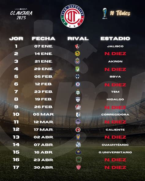 Calendario Toluca 2024 Zora Annabel