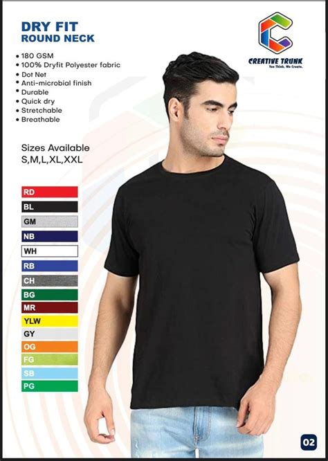 Plain 100 Dryfit Polyster Fabric Dry Fit Round Neck T Shirt At Rs 70