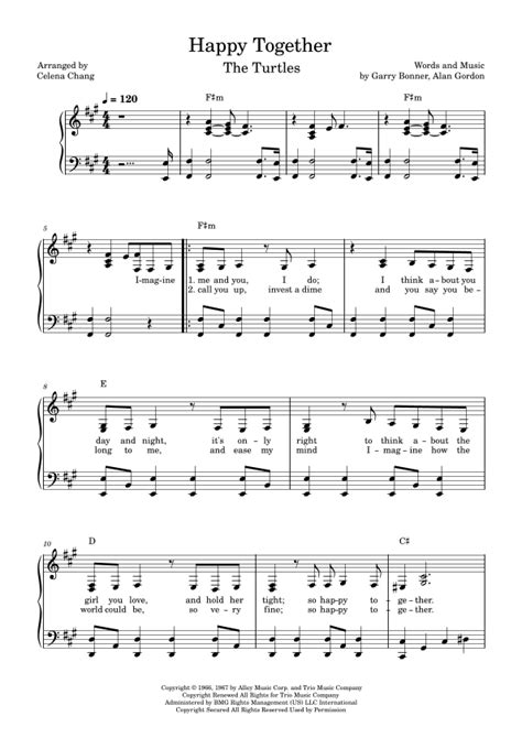 Happy Together Arr Celena Chang By The Turtles Sheet Music For Piano