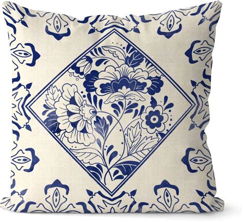 Rebbygena Chinoiserie Blue And White Porcelain Funny Throw Pillow Covers 16x16 Blue