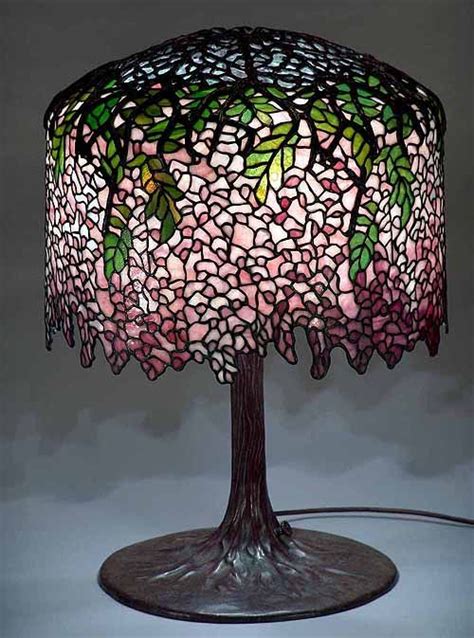 Wisteria Burgundy Leaded Glass Bronze Tiffany Lamp Tiffany