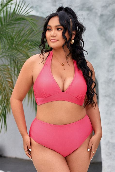 Rosa R Ckbindung Bikini Top Mit Neckholder In Gro En Gr En Cupshe