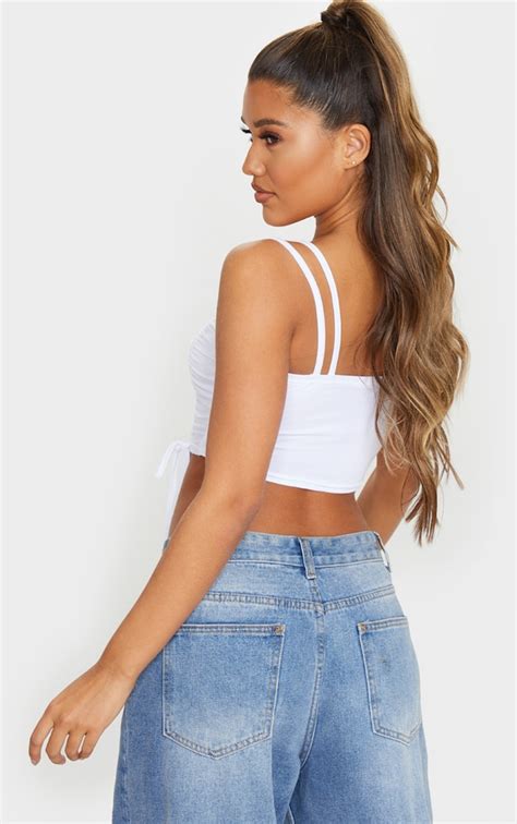 White Ruched Detail Strappy Crop Top Tops Prettylittlething