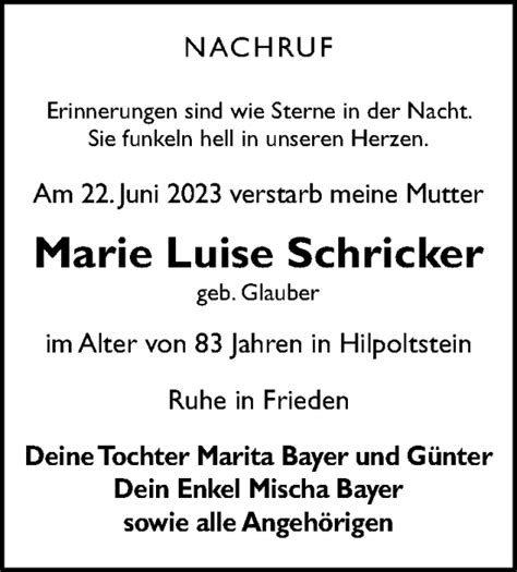 Traueranzeigen Von Marie Luise Schricker Trauer Nn De