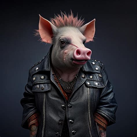 Premium AI Image | A pig wearing a leather jacket and a leather jacket.