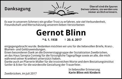 Traueranzeigen Von Gernot Blinn Saarbruecker Zeitung Trauer De