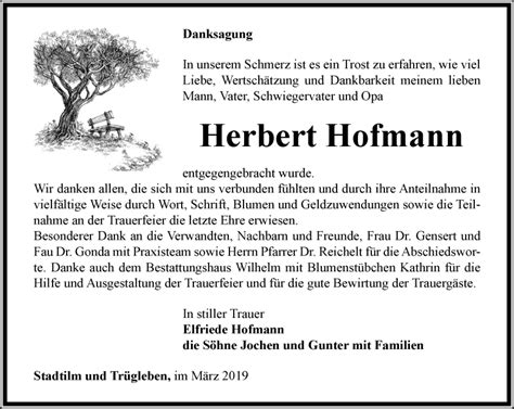 Traueranzeigen Von Herbert Hofmann Trauer In Thueringen De