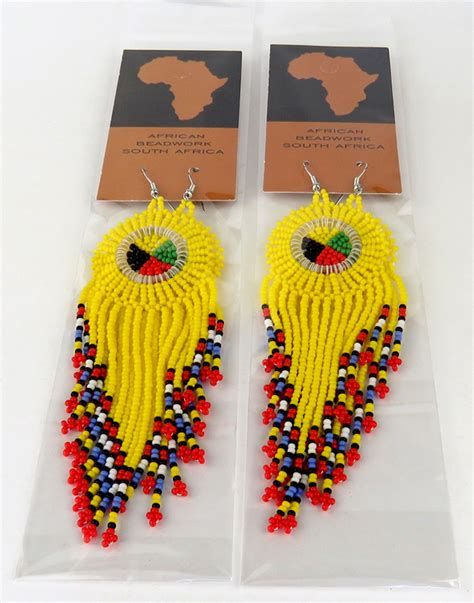 African Beaded Earrings Circle Tassel Zulu Beadwork