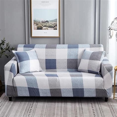 Blue / Gray Plaid Pattern Sofa Couch Cover – DecorZee