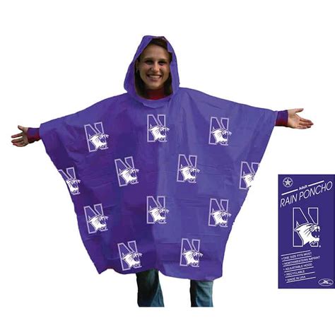 Northwestern University Wildcats Purple Rain Poncho With All Over N Cat