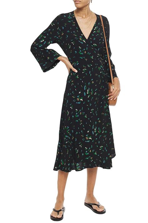 Ganni Printed Crepe Midi Wrap Dress The Outnet