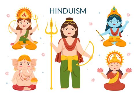 Hinduism Of Various Indian God Flat Background Cartoon Hand Drawn