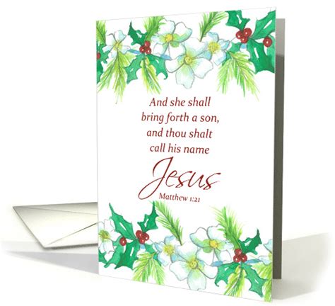 Merry Christmas Bible Verse Matthew Holly Rose card (1742892)